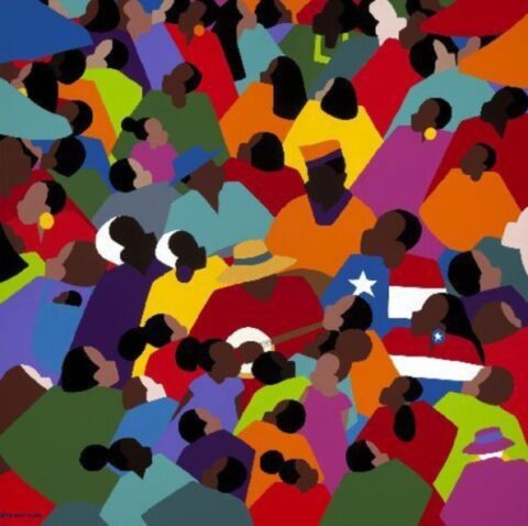 Juneteenth artwork showing a crowd of Black people